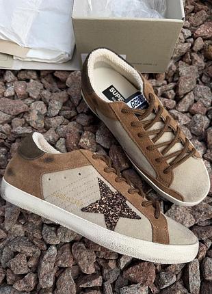 Кеди жіночі ggdn golden goose з зіркою  коричневі шкіряні суперстар superstar