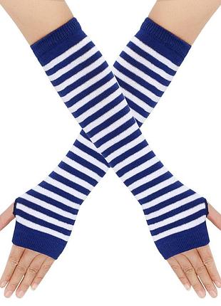 Мітенки у вузьку смужку біло-сині one size
