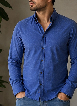 Louis vuitton slim fit чоловіча синя сорочка made in italy 95% бавовна m-l 48-50