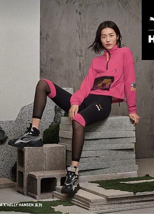 Puma x helly hansen — яскравий укорочений спортивний світшот із кишенею фуксійний рожевий