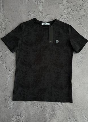 Футболка мужская stone island, черная (графитовая), 100% хлопок, текстура, патч-логотип, туреченица, s-xxl