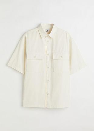 Сорочка бавовняна з накладними кишенями оверсайз  h&m молочна