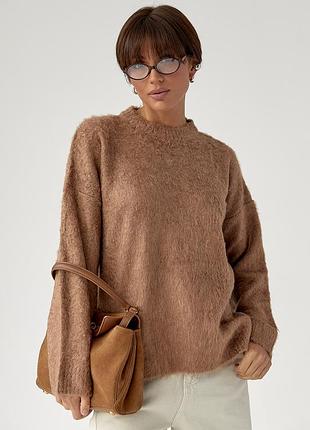 В'язаний светр із пухнастої пряжі - коричневий цвет, one size (є розміри)