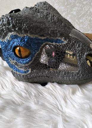 Маска велоцираптор зі звуком та рухомої щелепою jurassic world mask velociraptor blue mattel