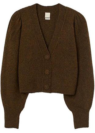 Вкорочений теплий кардиган h&m wool blend із пишними рукавами