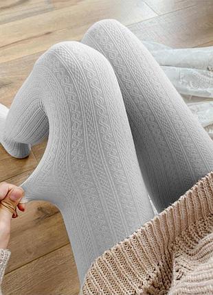 Колготки хлопковые демисезонные с орнаментом мягкие 300 den светло-серые one size 8790 плотные колготы на девушек и женщин трикотажные эластичные