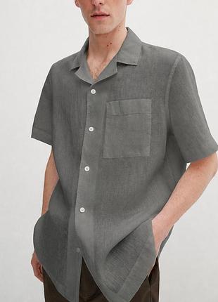 Крута льняна сорочка з коротким рукавом шведка massimo dutti