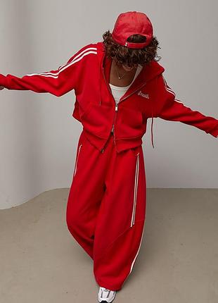 Теплый спортивный костюм с объемными брюками - красный цвет, one size (имеется размеры)