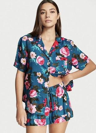 Пижама женская сатиновая victoria’s secret, летний комплект, рубашка и шорты