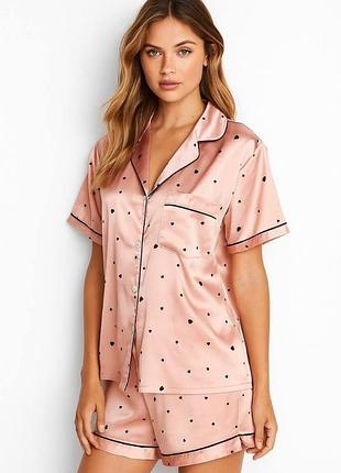 Пижама женская сатиновая victoria’s secret, летний комплект, рубашка и шорты
