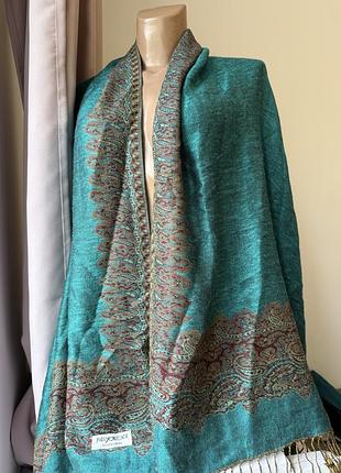 Двосторонній шарф-палантин pashmina з візерунком пейслі (ізумрудний/коричневий)»
