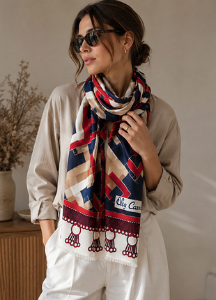 Дизайнерский шелковый винтажный шарф oleg cassini signature silk scarf,
