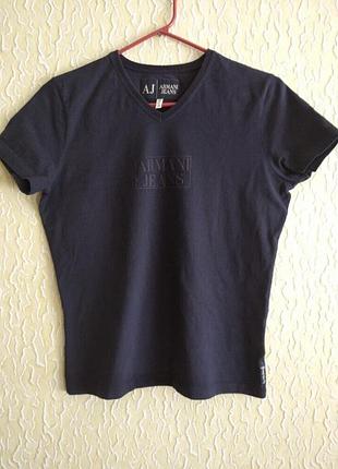 Темно - синяя хлопковая женская футболка armani jeans, итальялия