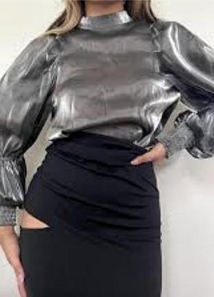 Срібляста металізована блуза topshop з об'ємними рукавами