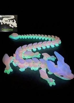 Световая 3d-печатная кристальная статуэтка дракона, свечение по всему телу, радужный свет с флуоресцентными чешуйками – подвижное тело. возможен торг
