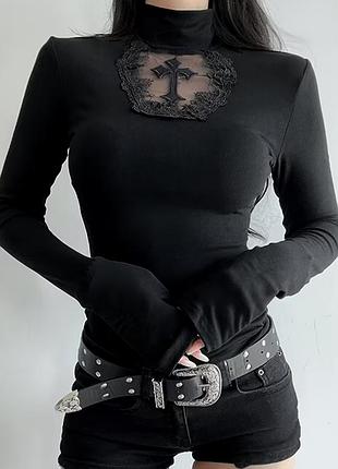 Кофта  y2k з хрестом з вирізом гольф sk8 sollski demon