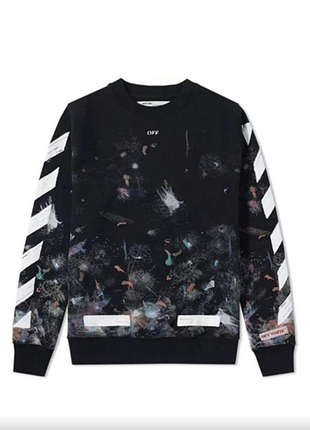 Чорний бавовняний світшот off-white з принтом та фірмовими діагональними полосами на рукавах.