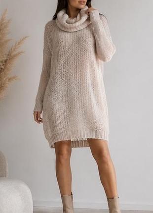 Светр-сукня h&m oversize, бежево-нюдовий, фактурна в’язка, розмір m/l
