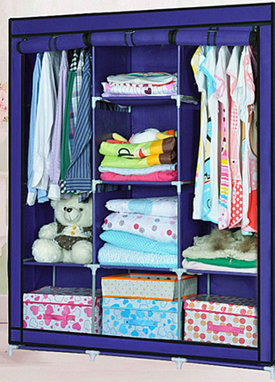 Шкаф тканевый 3 секции складной с каркасом storage wardrobe 175 х 130 х 45 см каркасный blue