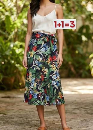 1+1=3 🎁 невероятная хлопковая юбка в цветочный принт на завязке от zara