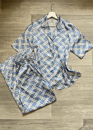 Піжама костюм жіночий штани нічна сорочка атласна сатинова