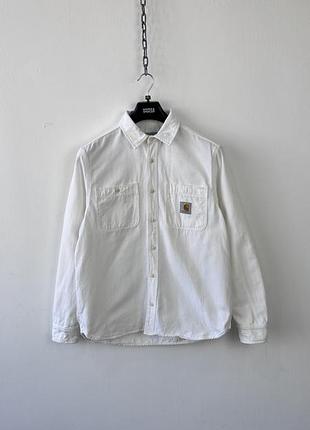 Сорочка овершот carhartt wip clink long sleeve heavy cotton canvas overshirt white mens size m