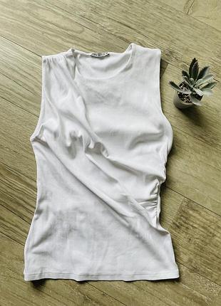 Базова біла майка zara рубчик з драпіруванням бавовна розмір l