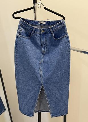 Джинсова міді спідниця zara l