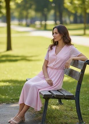 💟🌺🍬🩰👗розовое платье миди бренда a.t. talant в мелкий фактурный горошек
