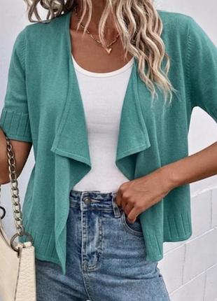 Жіночий короткий бірюзовий кардиган на запах з коротким рукавом  country casuals petite