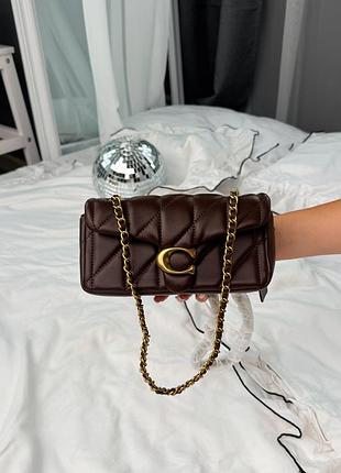 Женская сумка coach tabby shoulder bag chocolate with gold hardware коричневая