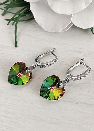Сережки з сердечками swarovski