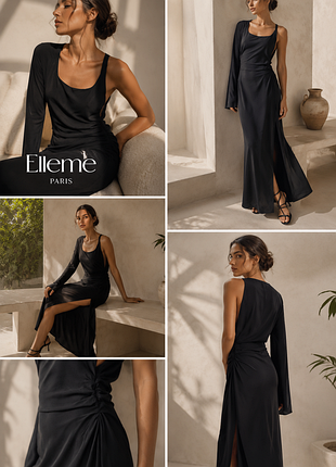 Чёрное длинное эксклюзивное вечернее платье elleme paris