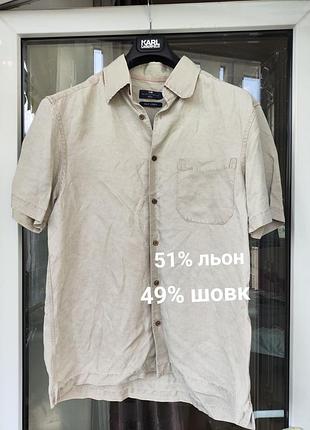 Льняная мужская рубашка blue harbour marks &amp; spencer (лён / шелк)