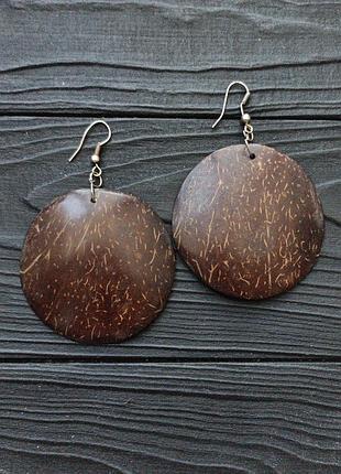 Серьги круглые женские из кокоса легкие