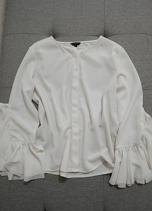 Біла блуза без коміра з пишними рукавами massimo dutti
