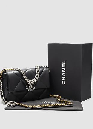 Сумка шанел  19 large handbag black/silver