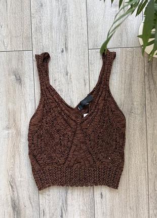 Вязаний коричневий топ майка zara