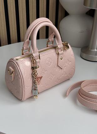 Louis speedy mini premium  натуральная кожа брендовая мини сумочка розовая пудра луи
