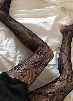 Колготки с узорами черные