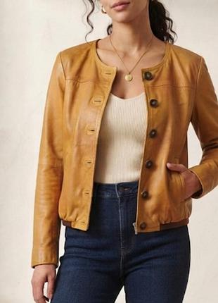 Кожаная куртка бомбер на пуговицах, с карманами zara trf (натуральная кожа), размер s xs