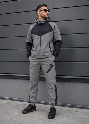 Чоловічий спортивний костюм nike tech fleece демісезонний плащівка жатка графіт весна-осінь з капюшоном,мембранна тканина