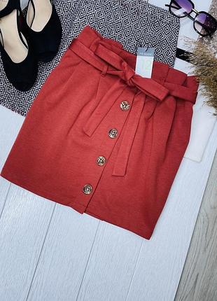 Нова літня спідниця primark m коротка спідниця трикотажна теракотова спідниця з ґудзиком та поясом