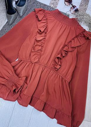 Літня блуза boohoo xxl теракотова блуза великого розміру блуза з рюшами приталена батал блуза з об’ємними рукавами