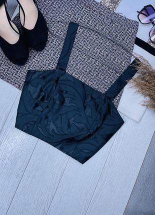 Вечірній топ missguided m чорний топ атласний короткий топ жакардовий з блискавкою