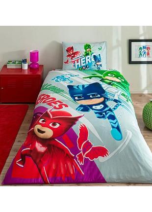 Подростковое постельное белье tac disney pj masks super team ранфорс полуторное на резинке