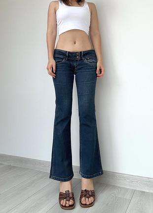 Джинсы pepe jeans ретро низкая талия посадка синие голубые 38 40 1 m flared bootcut клеш винтаж vintage 2000ые y2k