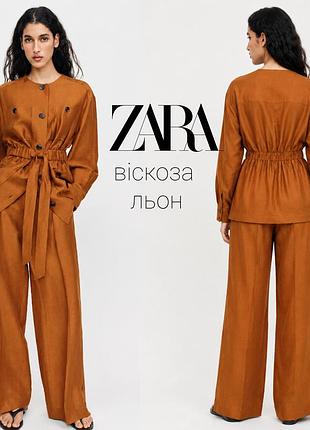 Zara брючний костюм сафарі на основі льону та віскози