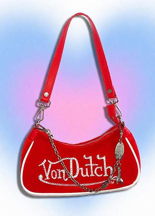 Сумка жіноча von dutch у стилі y2k американська вінтажна з оксамиту з вишивкою, стразами та підвісками, червона, на одне плече, під пахву, ручна сумка