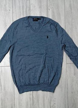 Оригінальний вовняний пуловер polo ralph lauren v-neck slim fit (розмір l)